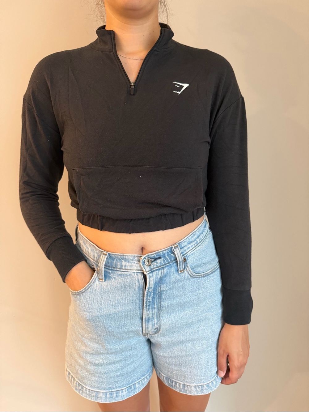 Gymshark Black Cropped Quarter-Zip Pullover Top